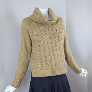 Massimo Dutti Italian Yarn Wool Blend Cowl Neck Cable Knit Sweater XS